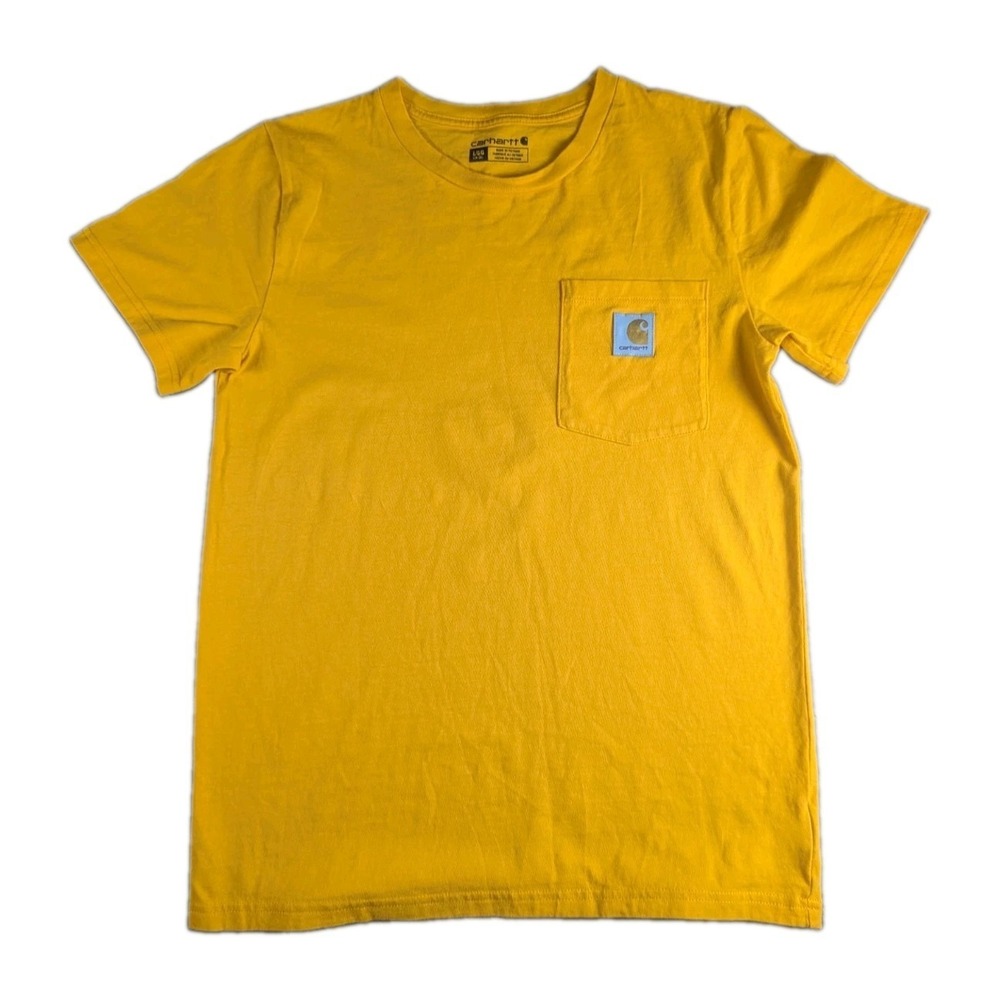 Carhartt Kids Pocket T-Shirt Yellow Logo Graphic Short Sleeve Size Large (14/16)